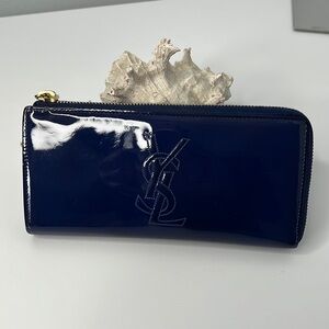 Saint Laurent Belle de Jour blue Patent leather YSL monogram continental wallet